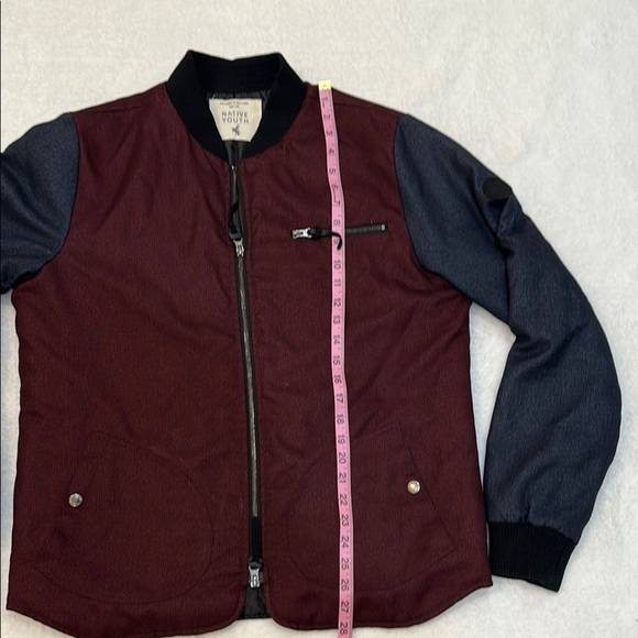Native Youth Zip up Burgundy and Black Bomber Jacket - Picture 6 of 13
